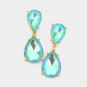 Mint Blue Gold Dangle Crystal Teardrop Earrings 1.4 Inch Evening Drop Link Women
